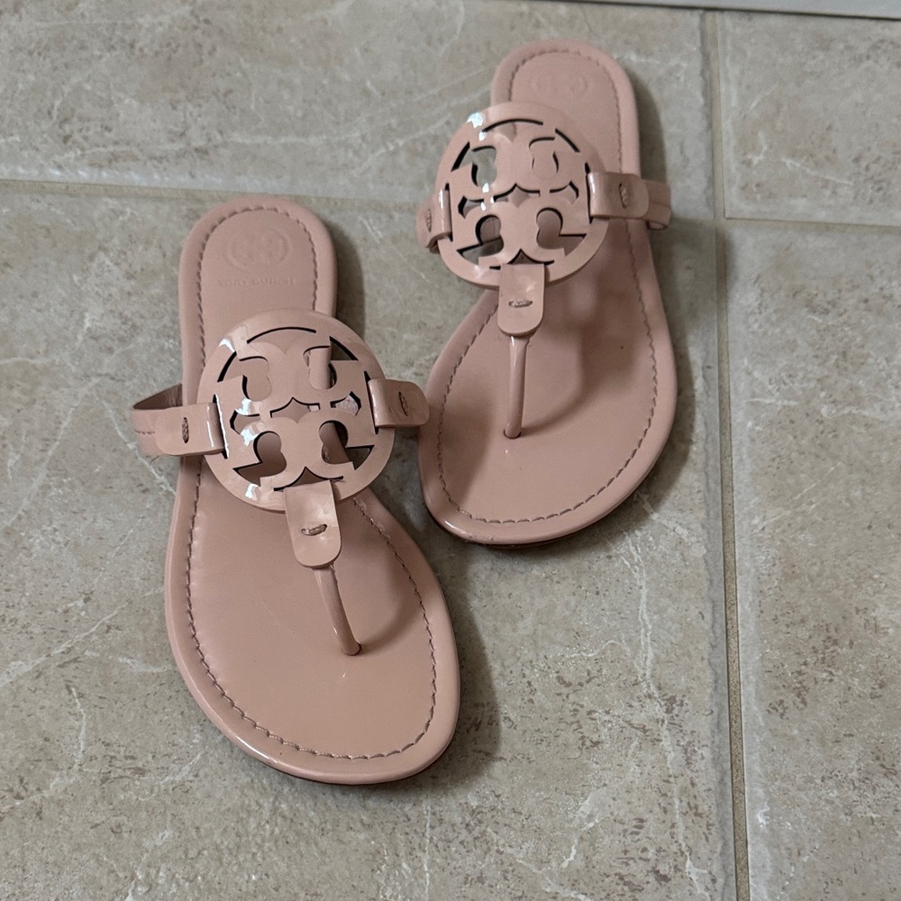 Tory Burch Seashell Pink Patent Miller Sandals, Size 8.5